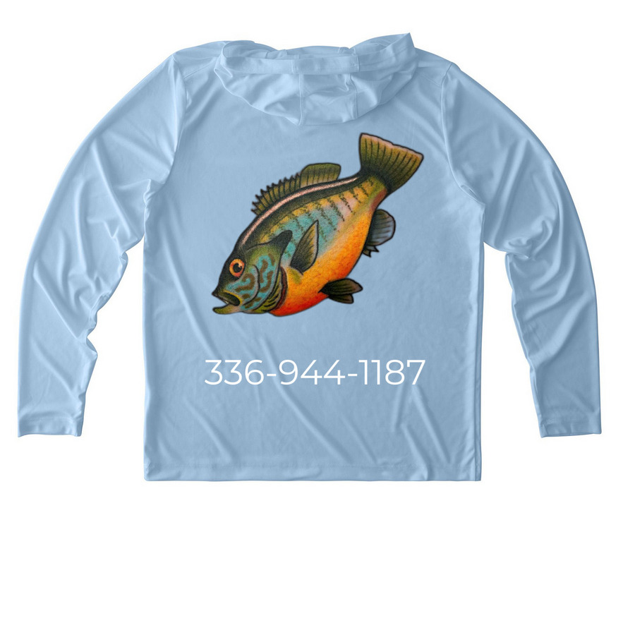 GW Your my Boy blue, a Light Blue UV Performance Long Sleeve Hoodie (back-view)