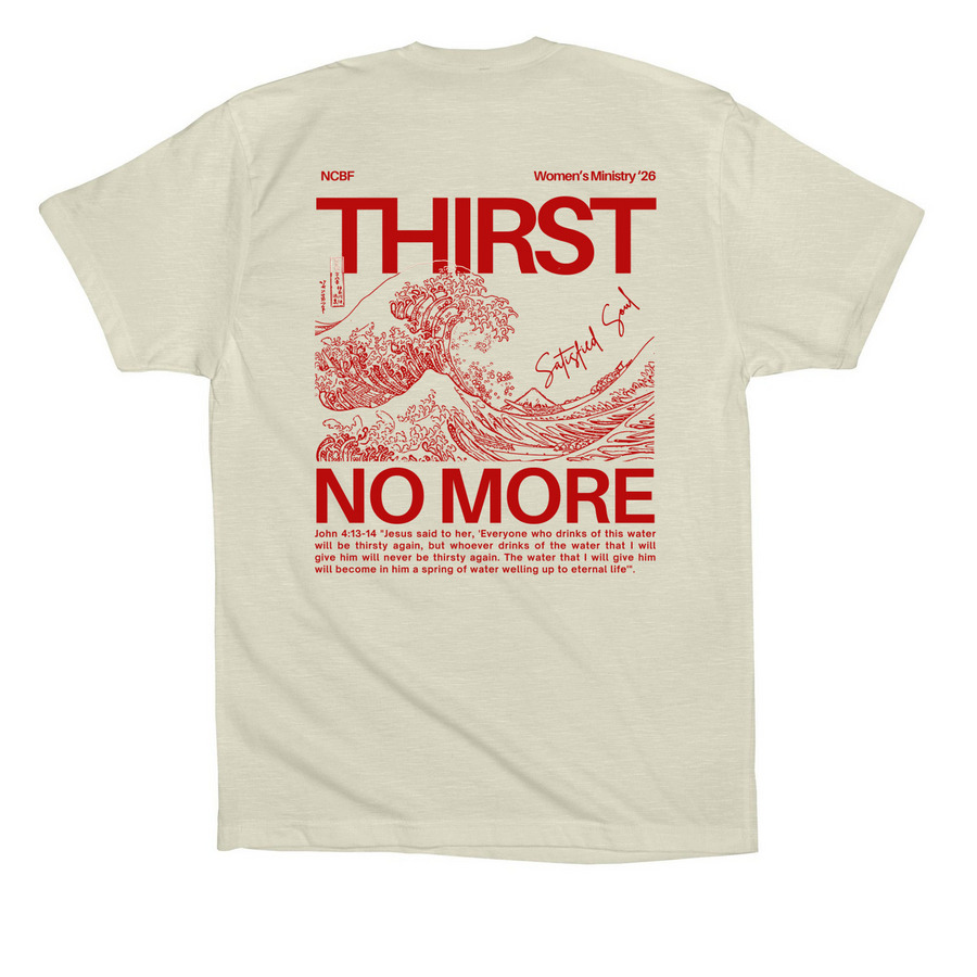 Satisfied - Tan, a Natural Premium Cotton Tee (back-view)