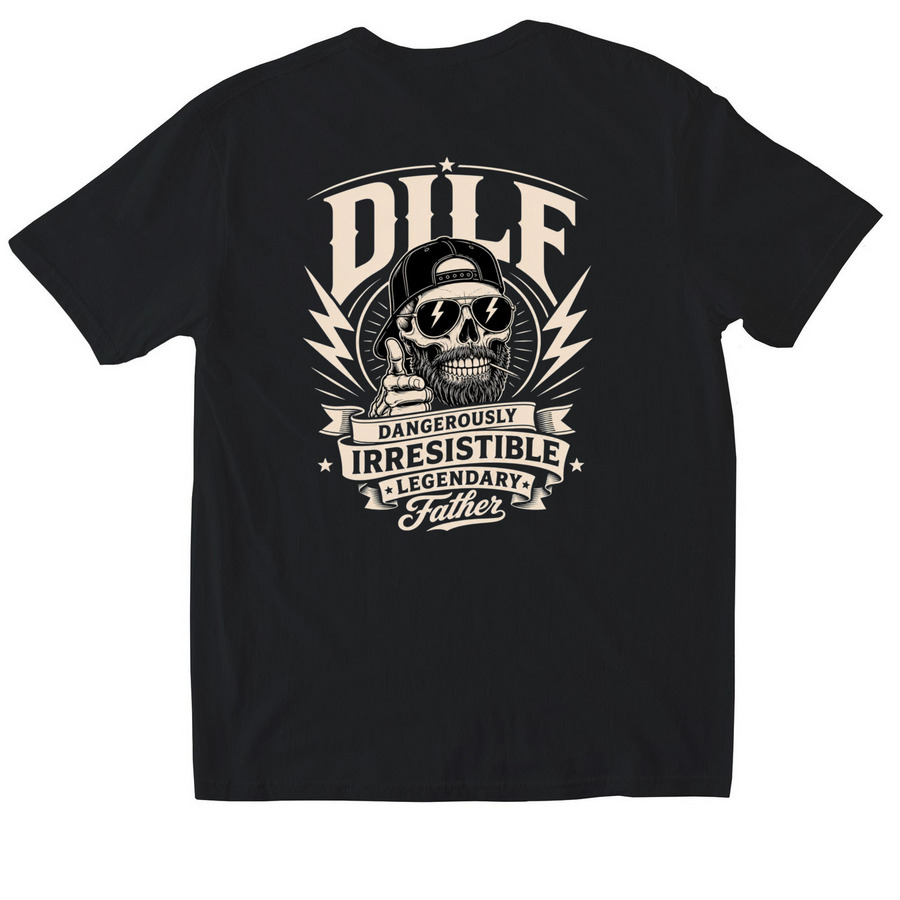 I?m a DILF, a Black Softstyle Cotton Tee (back-view)