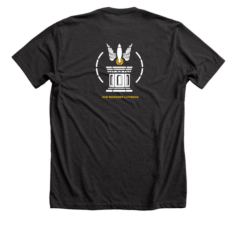 Wearables, Design B, a Dark Grey Heather Premium Unisex Tee (back-view)