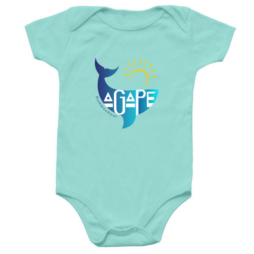 Baby Onesie Agap? Homeschool- blue text, a Chill Infant Onesie