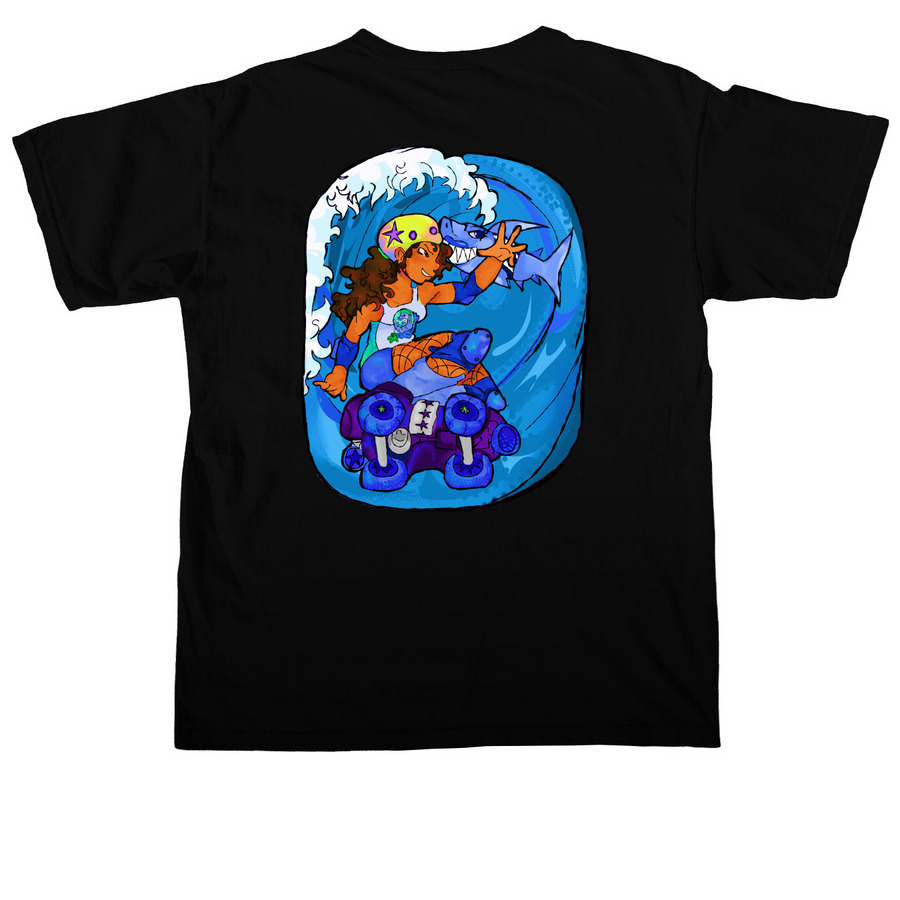 Wave Roller, a Black Comfort Colors Unisex Tee (back-view)