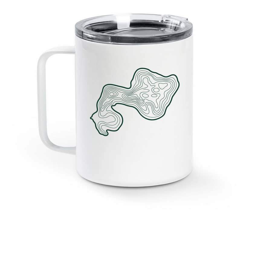 Pine Lake Classic Travel Mug, a White Stainless Steel Travel Mug (back-view)