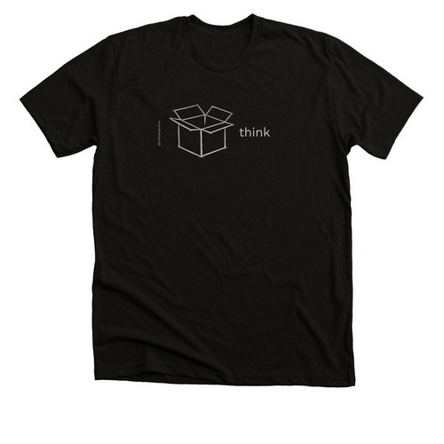 Think Outside the Box, a Black Heather Premium Unisex Tee