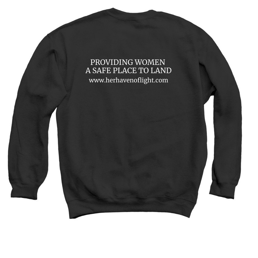 Her Haven of Light, a Black Crewneck Sweatshirt (back-view)