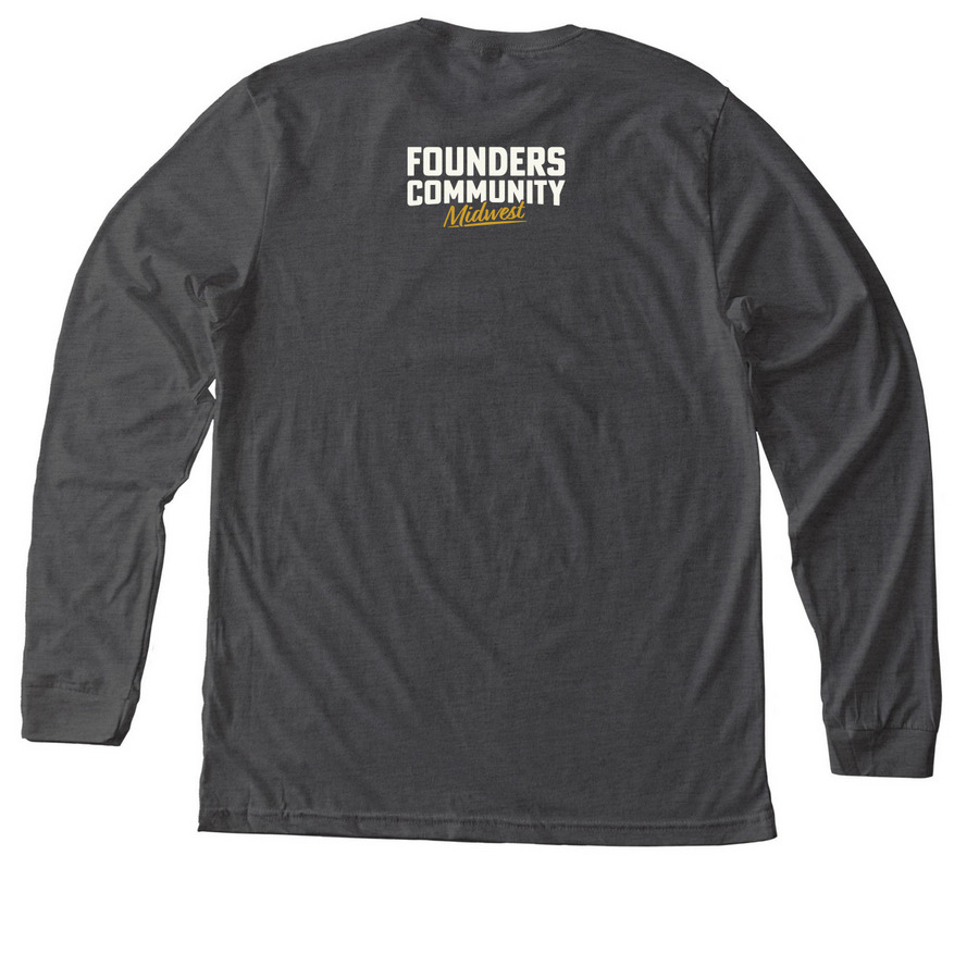 Support Midwest Founders, a Dark Grey Heather Premium Long Sleeve Tee (back-view)