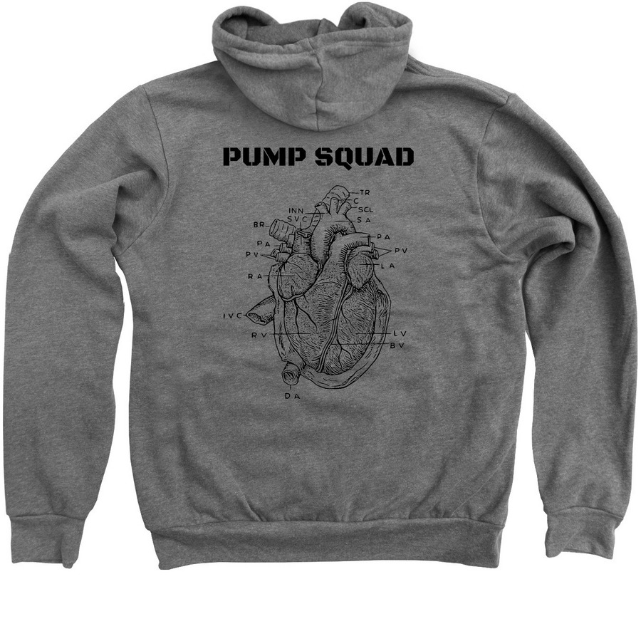Pump Squad, a Deep Heather Zip Up Hoodie (back-view)