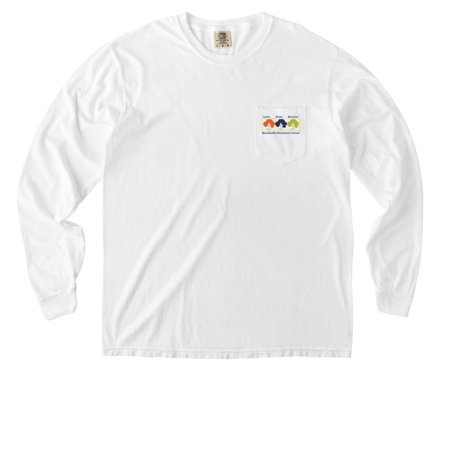 Adult Long-Sleeve Pocket Tee (Color Logo), a White Comfort Colors Long Sleeve Pocket Tee