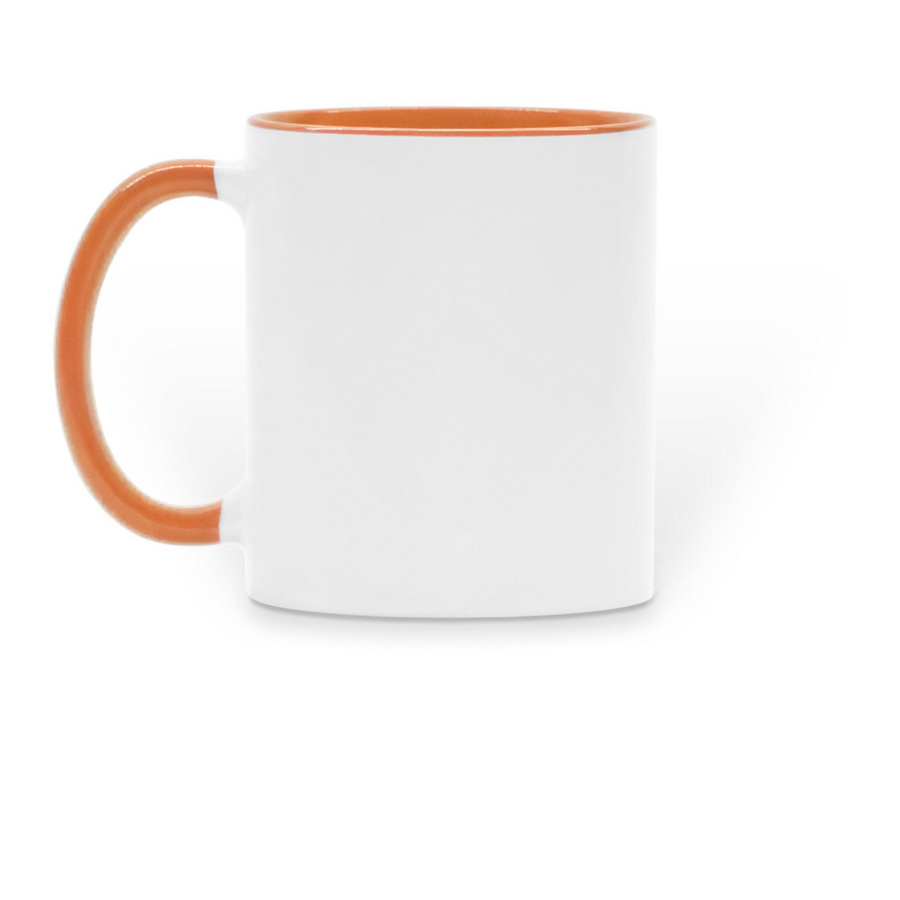 Tiny Trinket in a Teacup on a Mug, a Orange Two-Tone Ceramic Mug (back-view)