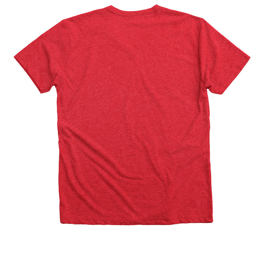It?s a Great Day to Rescue, a Heather Red Premium V-Neck Tee (back-view)