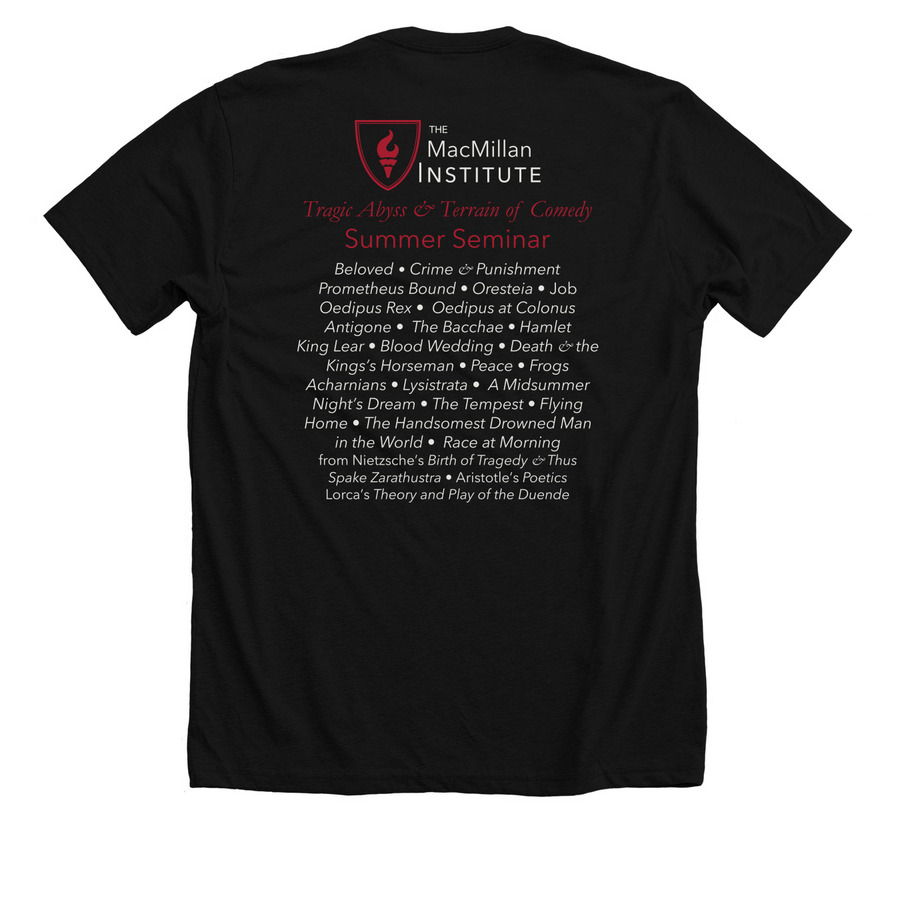 2026 Tragedy & Comedy Summer Seminar, a Solid Black Blend Premium Unisex Tee (back-view)