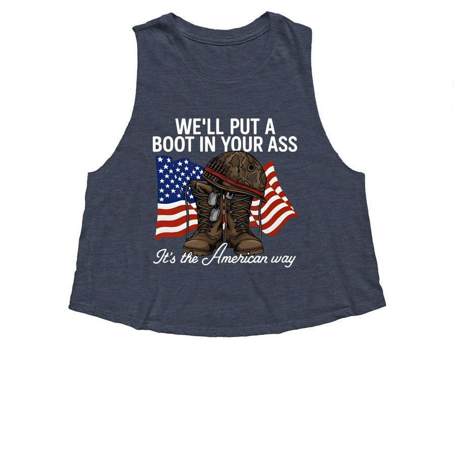 Red, White & FAFO, a Heather Navy Women's Cropped Racerback Tank