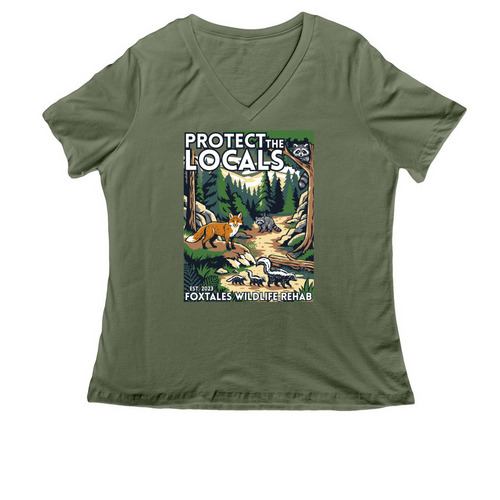 Foxtales Wildlife Rehab, a Military Green Women's Relaxed V-Neck Tee