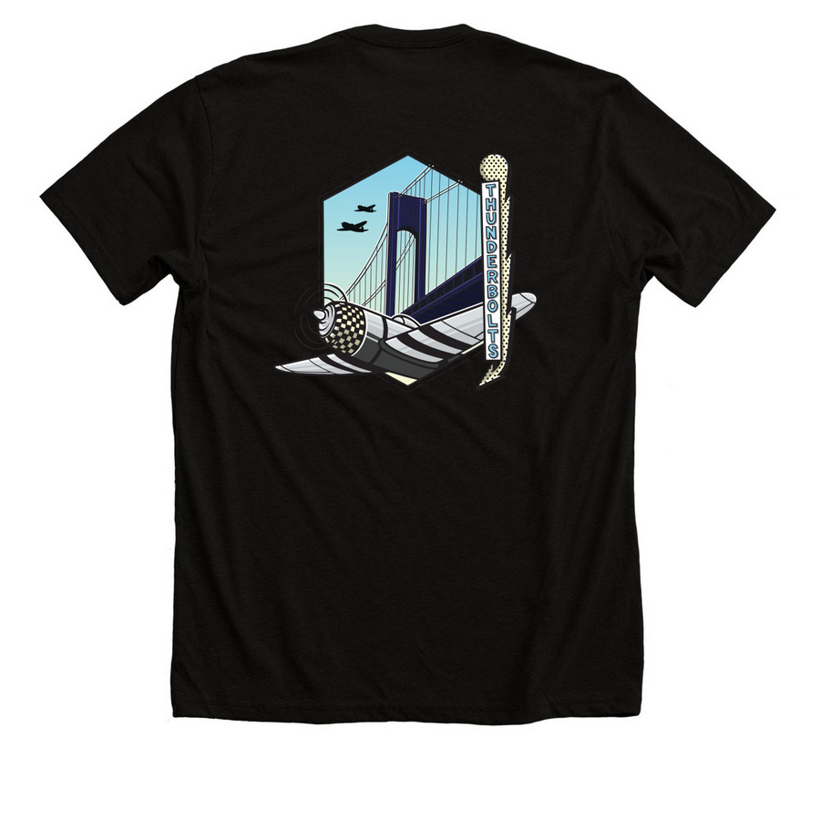 Property of Brooklyn Hockey w/ Away logo, a Solid Black Blend Premium Unisex Tee (back-view)