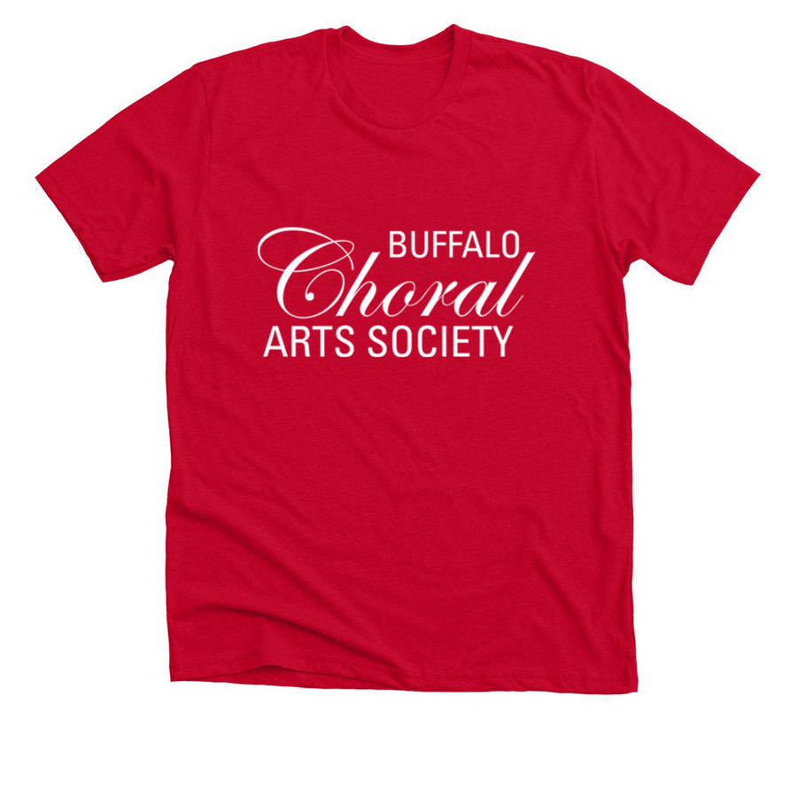 Any Color Tee with White BCAS Logo, a Solid Red Blend Premium Unisex Tee