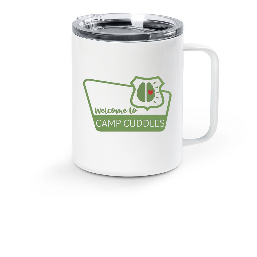 Camp Cuddles Mug Green, a White Stainless Steel Travel Mug