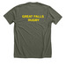 Great FALLS Rugby Gear, a Heather Military Green Premium Unisex Tee (back-view)