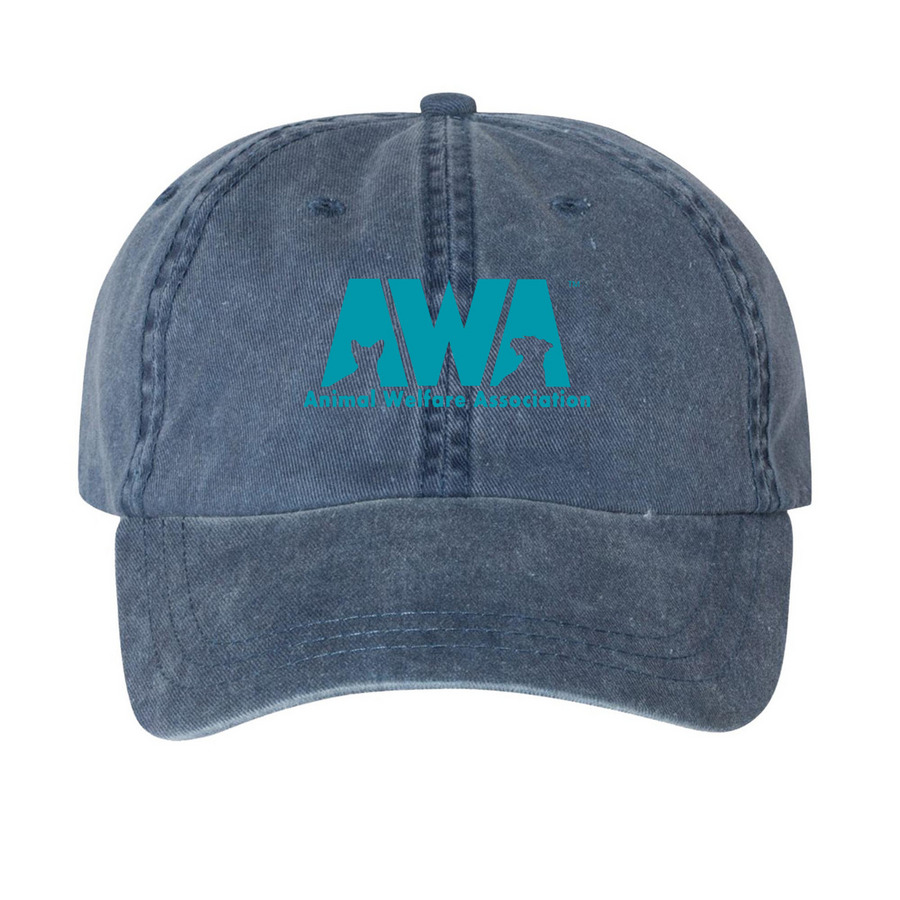 AWA Logo Hat, a Navy Printed Pigment Dye Baseball Cap