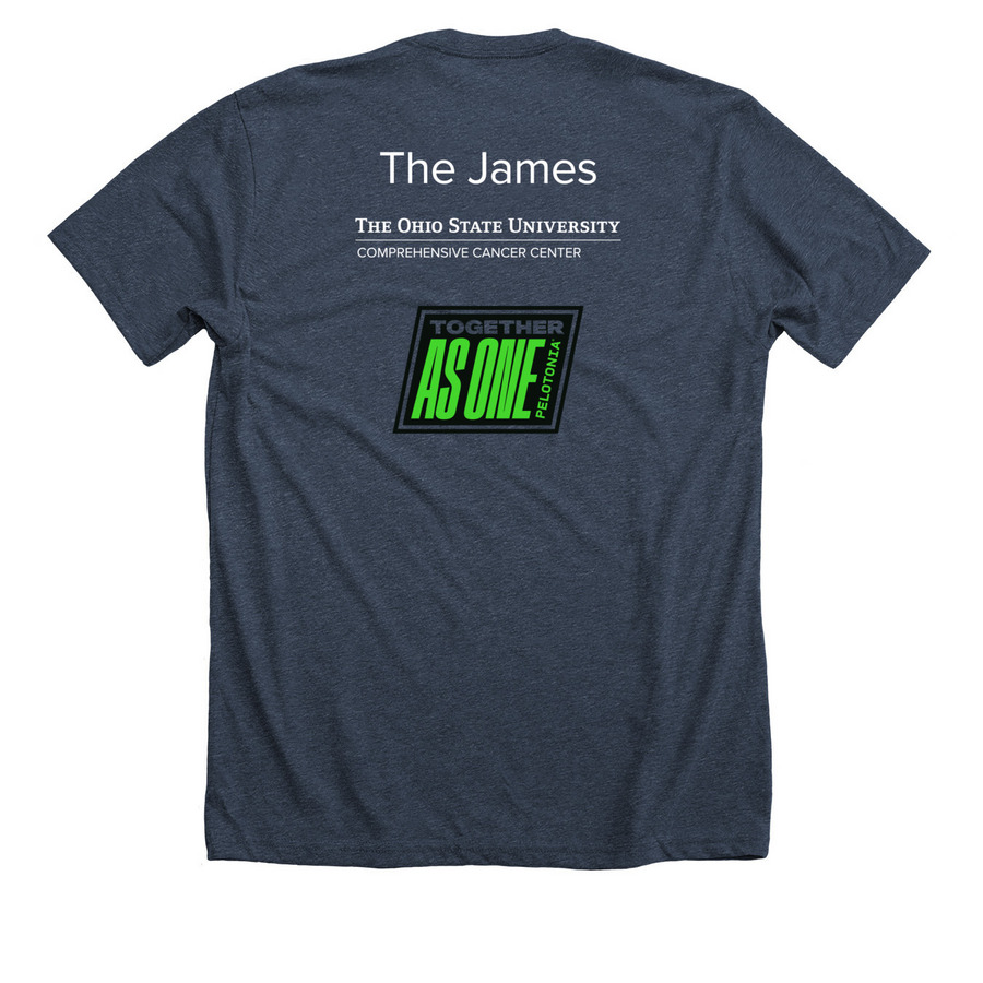 OSU Pelotonia Ribbon, a Heather Midnight Navy Premium Unisex Tee (back-view)