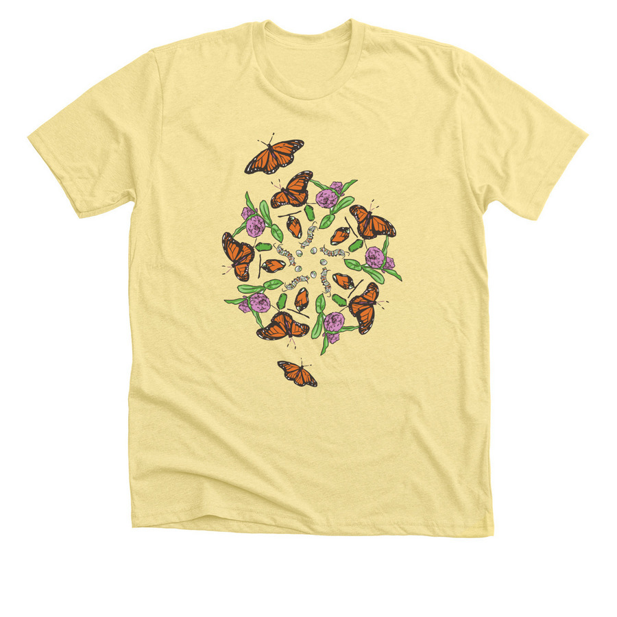 Monarch Mandala (no logo), a Heather Yellow Gold Premium Unisex Tee