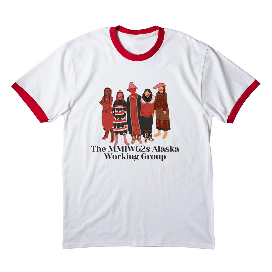 MMIWG2S Alaska, a White/ Red Cotton Ringer Tee