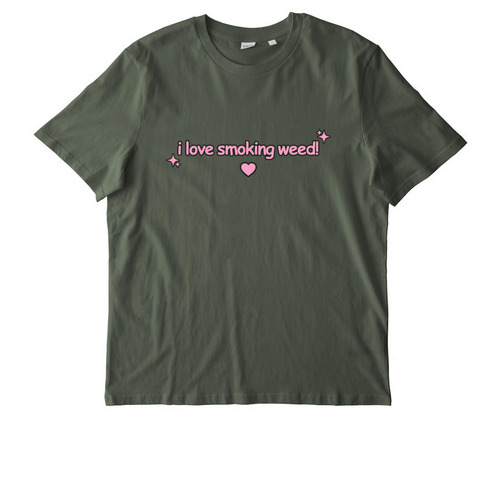 the *i love it!!!* t shirt, a Khaki Green Stanley/Stella Unisex Creator 2.0 Tee