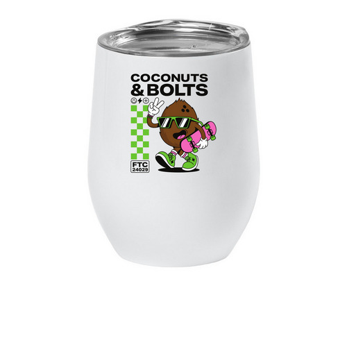 Coconuts & Bolts Wine Tumbler, a White Insulated Wine Cup