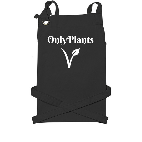 Only Plants Vegan Apron, a Black Cotton Canvas Pocket Apron
