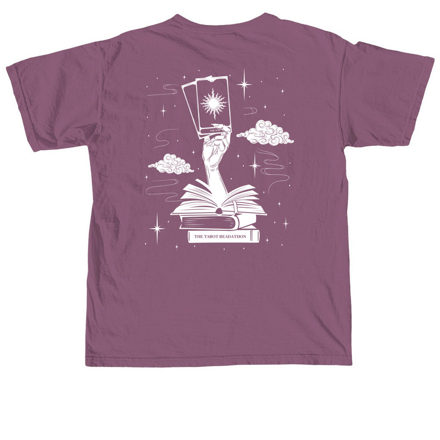 ? The Bookish Tarot&nbsp;Apparel Collection ?, a Berry Comfort Colors Unisex Tee (back-view)
