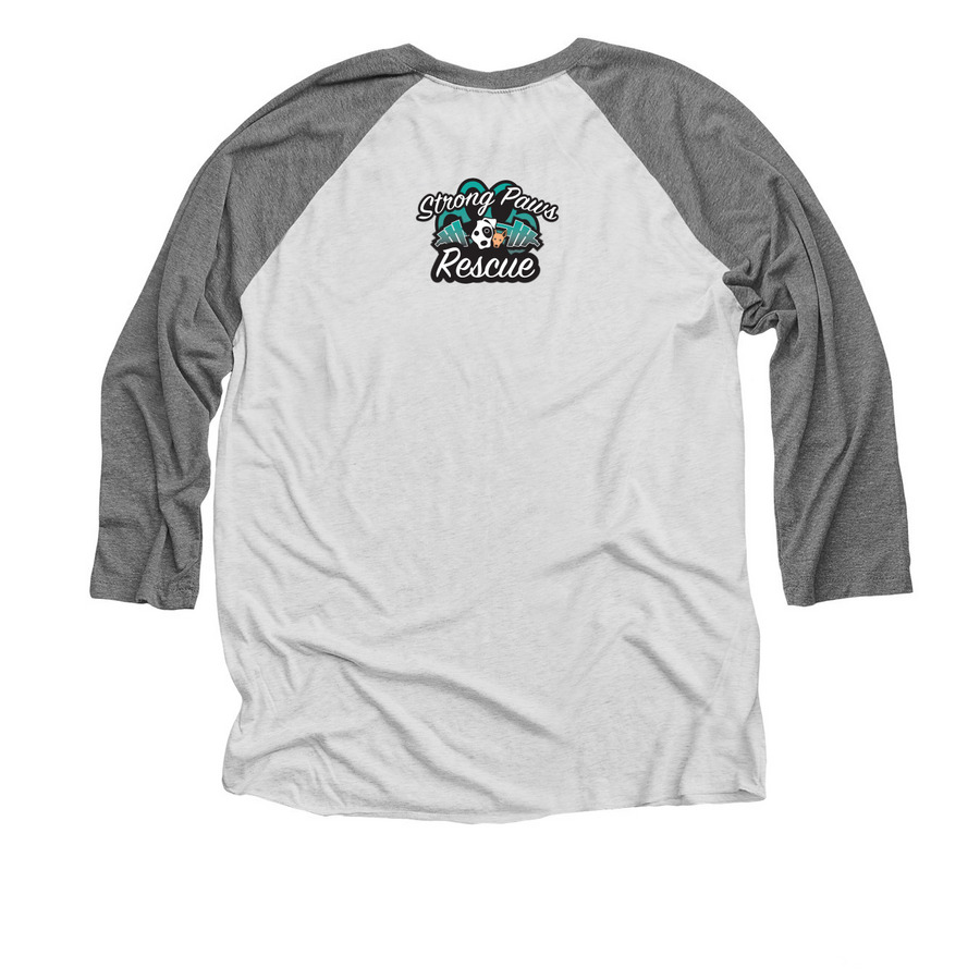 Quads & Canines, a Premium Heather and Heather White 3/4 Sleeve Baseball Tee (back-view)