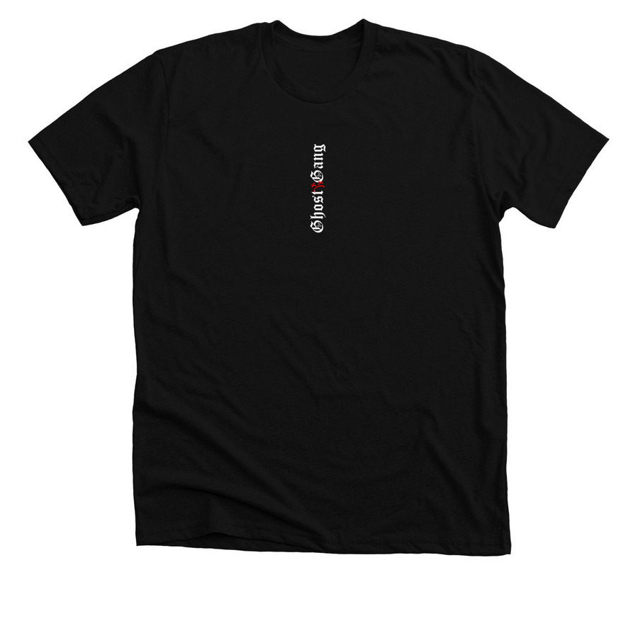 White Ghost Gang on black, a Solid Black Blend Premium Unisex Tee