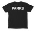 PARKS, a Black Comfort Colors Pocket Tee (back-view)