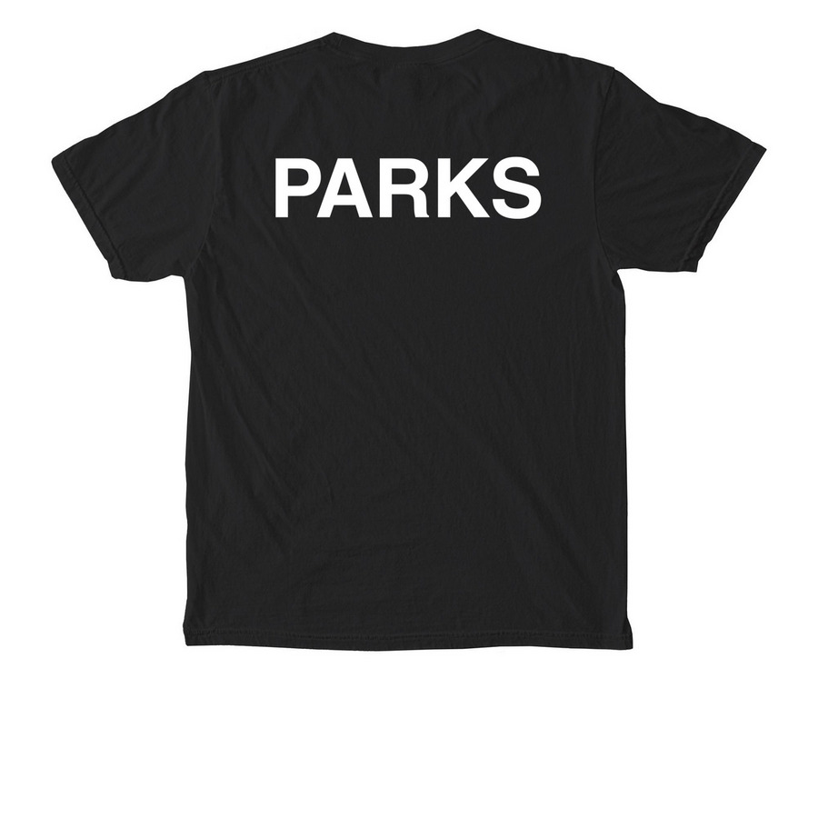 PARKS, a Black Comfort Colors Pocket Tee (back-view)