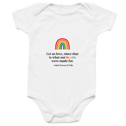 Let Us Love Onesie, a White Infant Onesie
