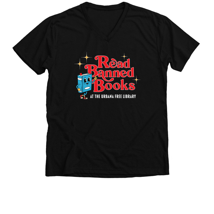 Read Banned Books at The Urbana Free Library, a Solid Black Blend Premium V-Neck Tee