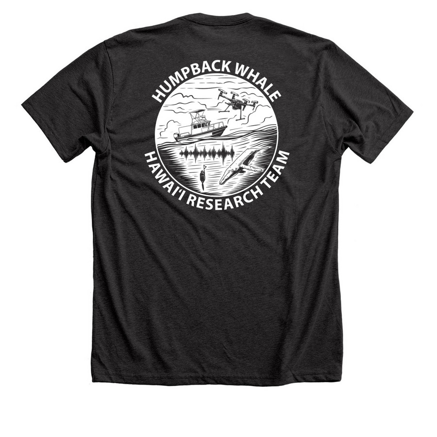 Humpback Whale Hawai?i Research Team, a Dark Grey Heather Premium Unisex Tee (back-view)