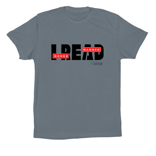 I Read Banned Books, a Steel Blue Premium Cotton Tee