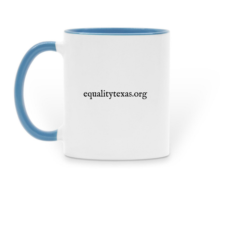 Don't Tread on Trans Texans Mug, a Light Blue Two-Tone Ceramic Mug (back-view)