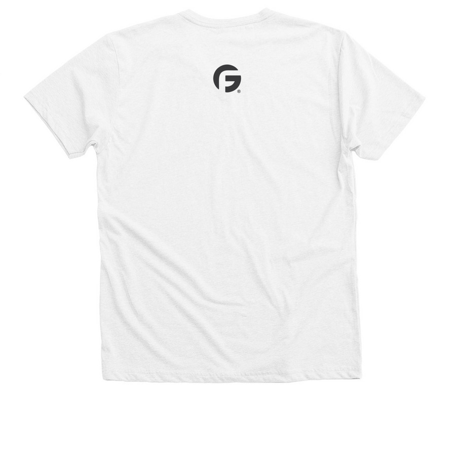 be a good human script dark, a Solid White Blend Premium V-Neck Tee (back-view)