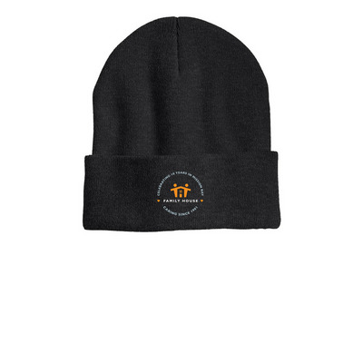 Family House Beanie, a Heather Charcoal Printed Cuffed Beanie