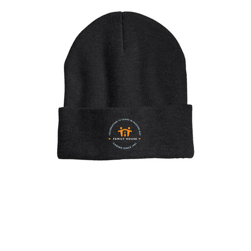 Family House Beanie, a Heather Charcoal Printed Cuffed Beanie