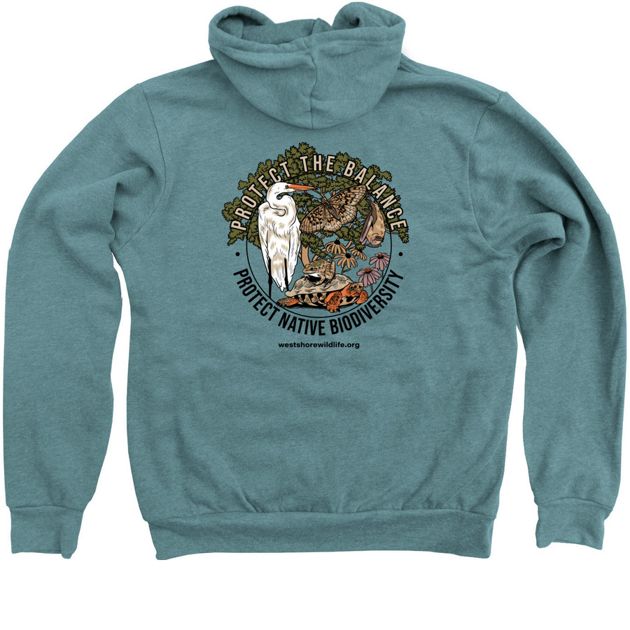 Protect the Balance Zip Up Hoodies, a Heather Deep Teal Zip Up Hoodie (back-view)