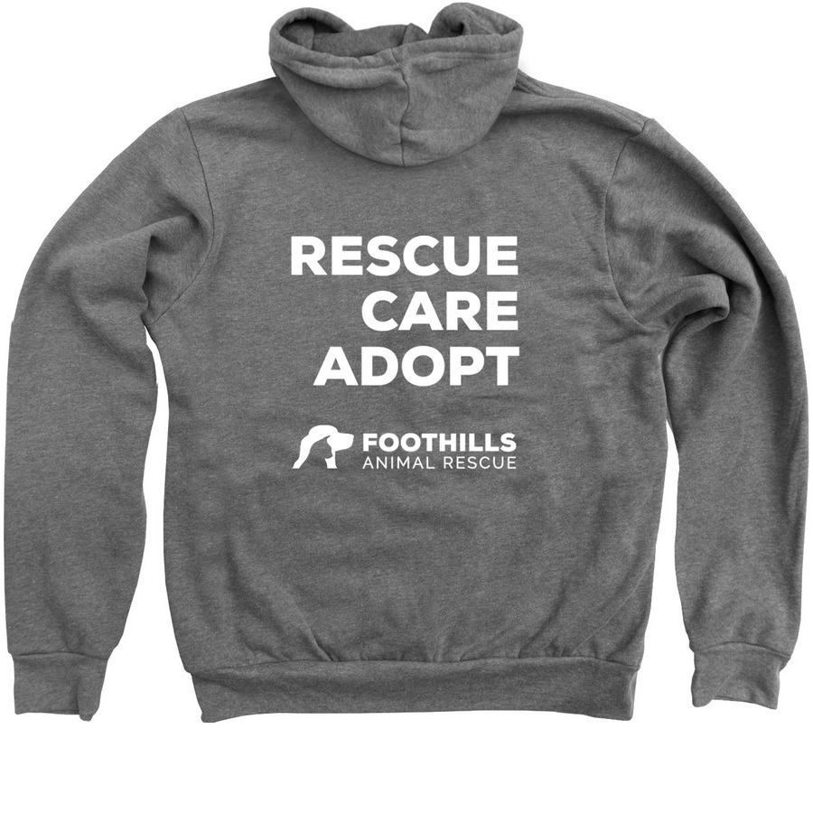 Rescue. Care. Adopt. Zip Up (white logo), a Deep Heather Zip Up Hoodie (back-view)