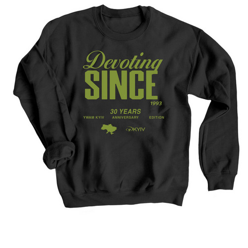 YWAM 30th - Devoting, a Black Crewneck Sweatshirt
