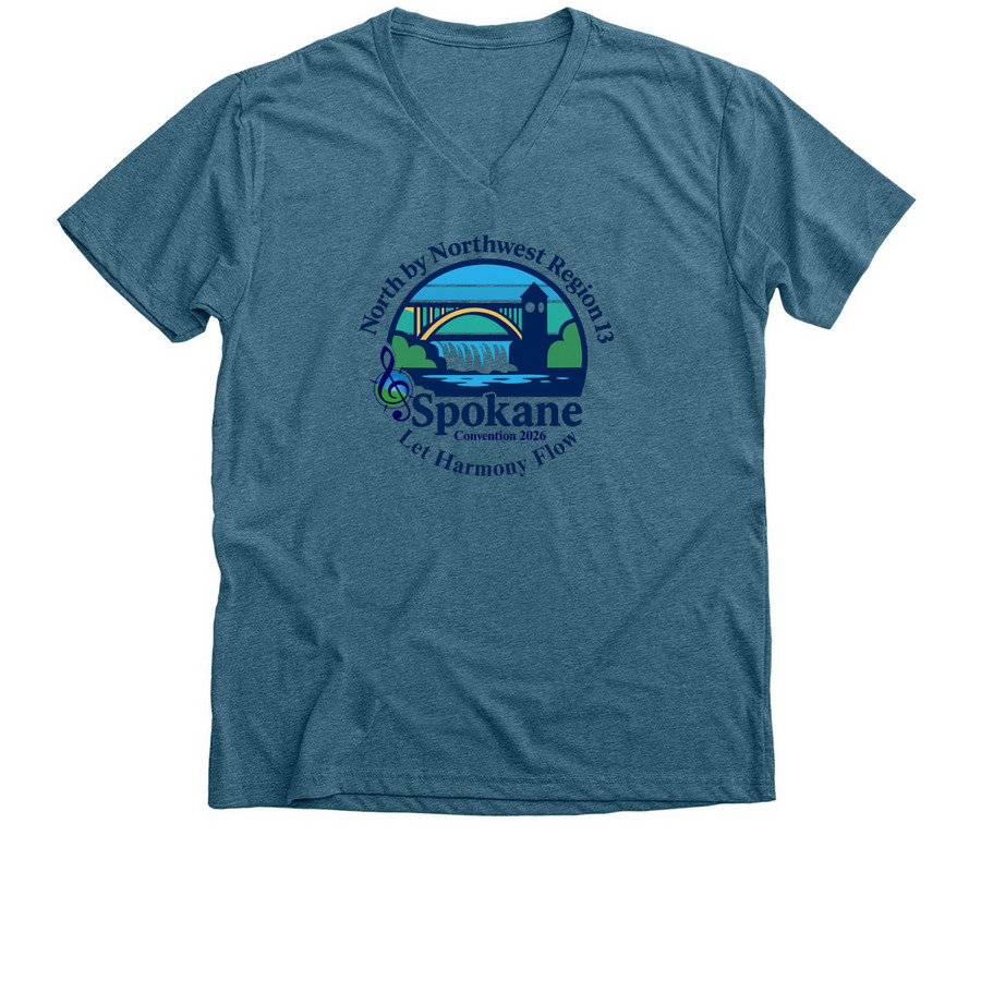 2026 Reg. 13 Convention, a Heather Deep Teal Premium V-Neck Tee