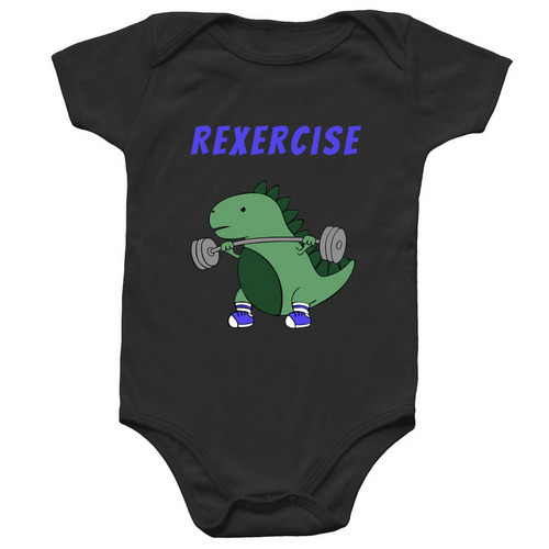 Baby Rexercise Weightlifter 2025, a Black Infant Onesie