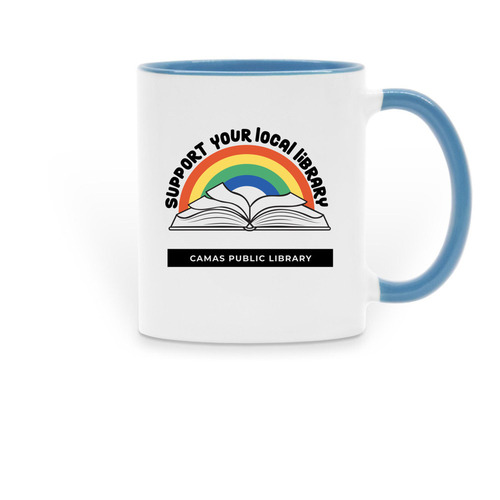Support Your Local Library-Rainbow: Mug, a Light Blue Two-Tone Ceramic Mug