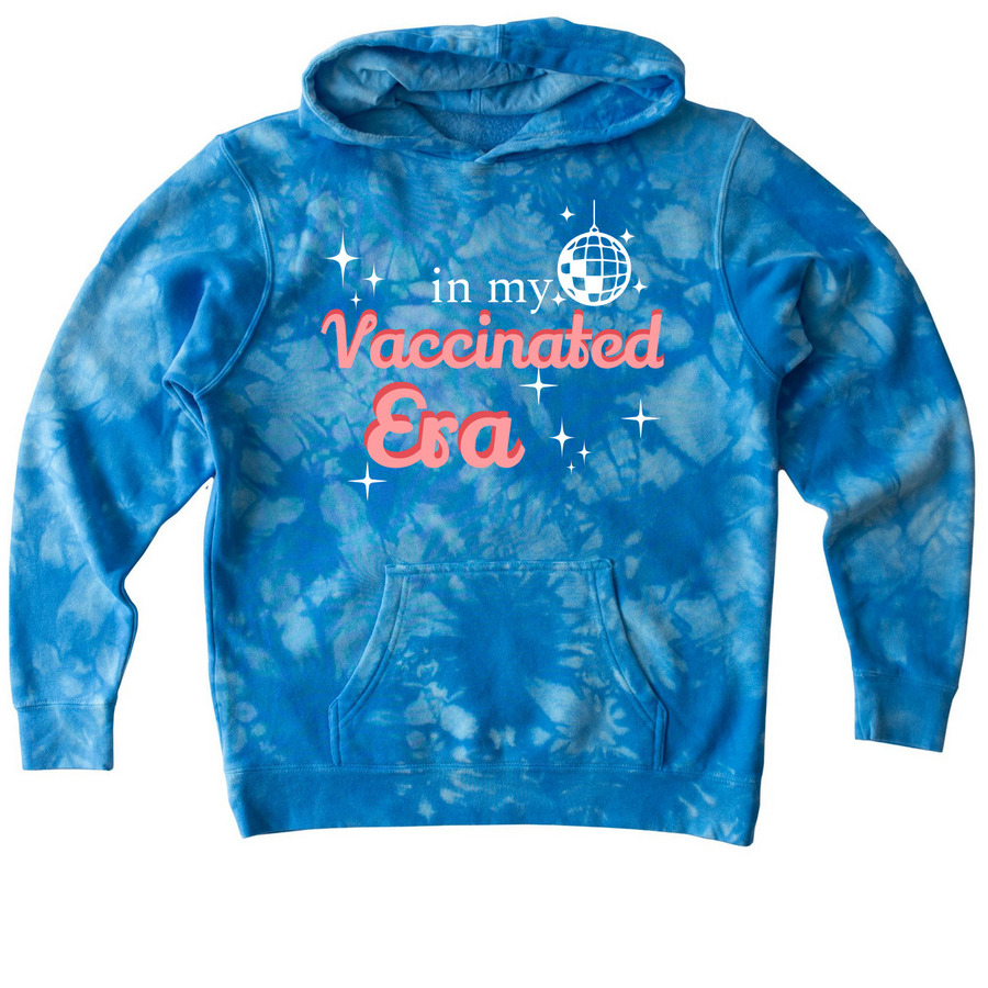 In My Vaccinated Era, a Aqua Blue Youth Tie Dye Pullover Hoodie