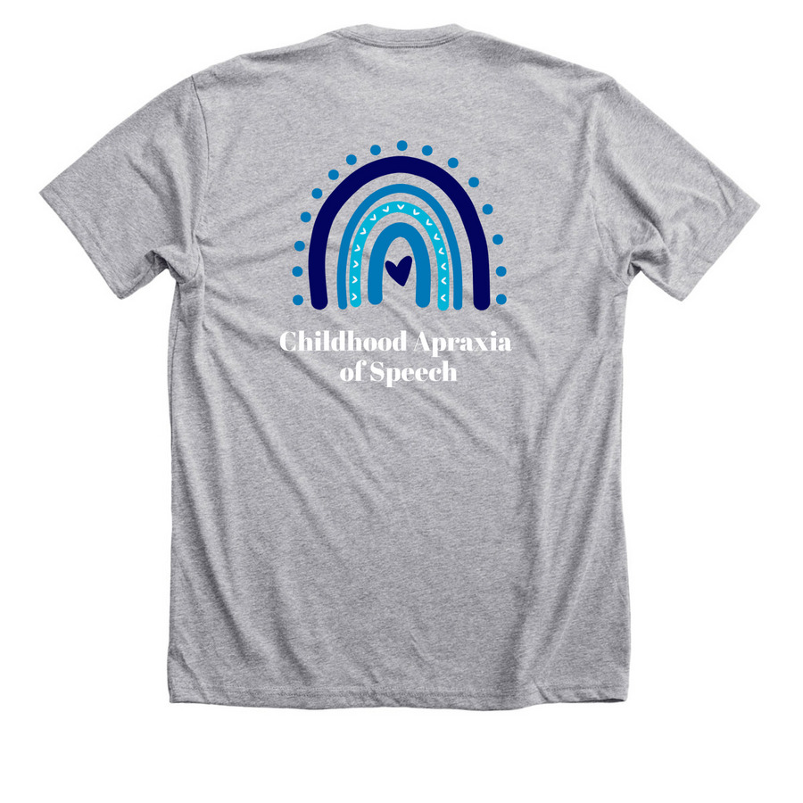 Apraxia of Speech Awareness, a Athletic Heather Premium Unisex Tee (back-view)