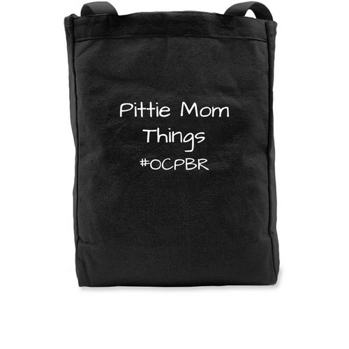 Pittie Mom Things Tote, a Black Recycled Cotton Tote Bag